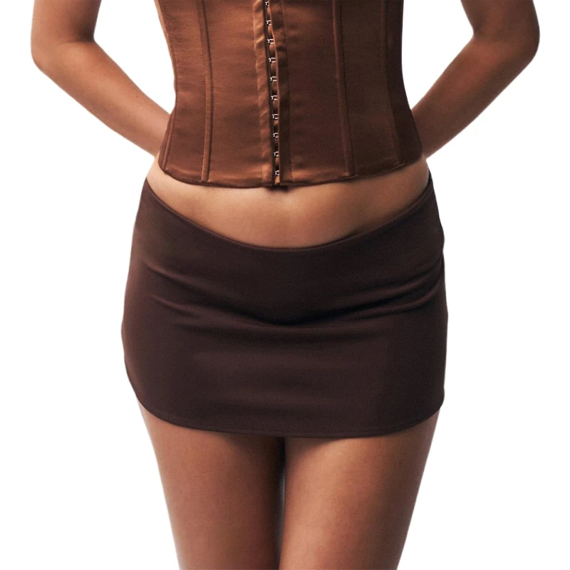Womens Bodycon Pencil Mini Skirt Sexy Low Rise Skinny Micro Skirts Going Out Club Coquette Skirt (06Dark Brown, M)
