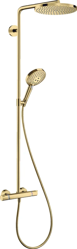 hansgrohe Raindance S - Water-Saving Shower System (EcoSmart+) with Thermostat, Rainfall Shower Head (240 mm), Hand Shower, Shower Hose, Shower Rail and Head Shower, Polished Gold Optic, 28825990