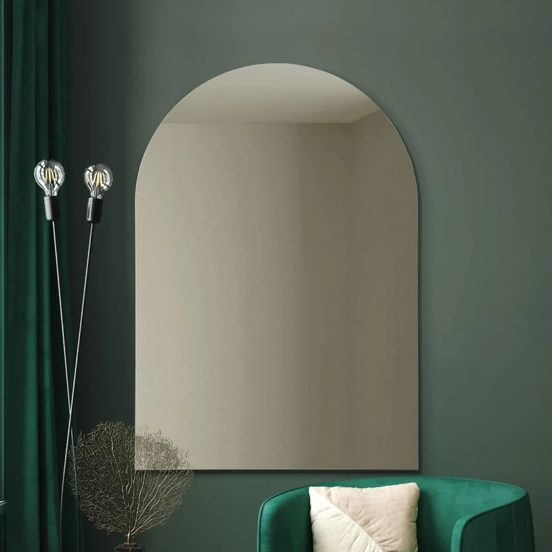 MirrorOutlet The Arcus - Frameless Modern Full Length Arched Wall Mirror 40" X 28" 100 X 70CM Silver Mirror Glass with Black wooden Backing - Polished Edging