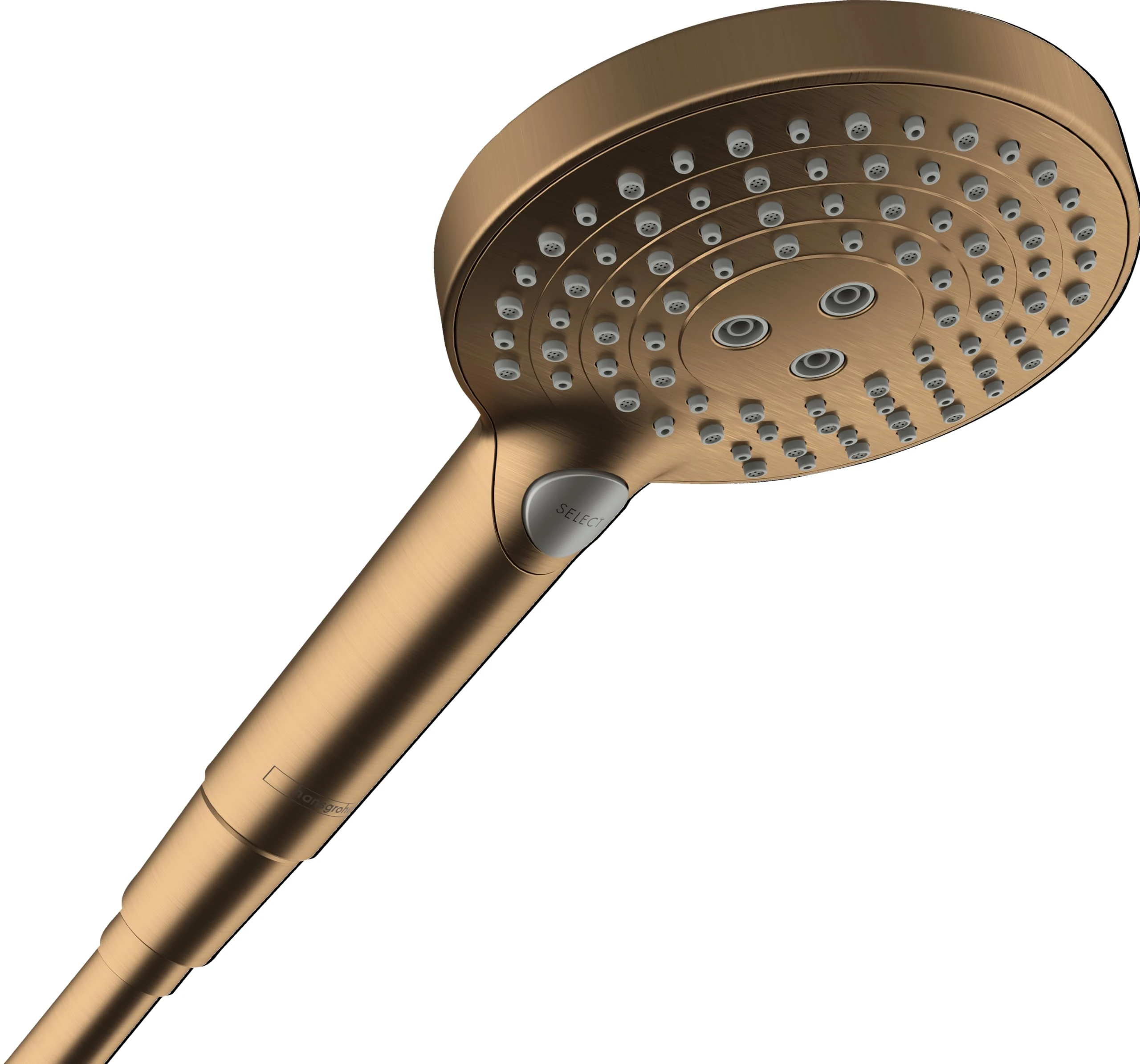 hansgrohe Raindance Select S - Water-Saving Shower Head 8 l/min (EcoSmart), Hand Shower Round (120 mm) with 3 Sprays (incl. PowderRain), with Anti-limescale Function, Brushed Bronze, 26515140