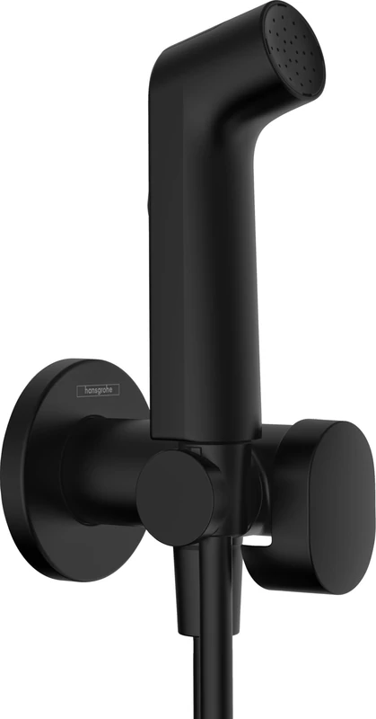 hansgrohe Bidette 29232670 Shower Head S with 1 Water-Saving Jet Type (EcoSmart) with Stop Valve, Shower Holder and 1.25 m Shower Hose for Hot Water Matte Black