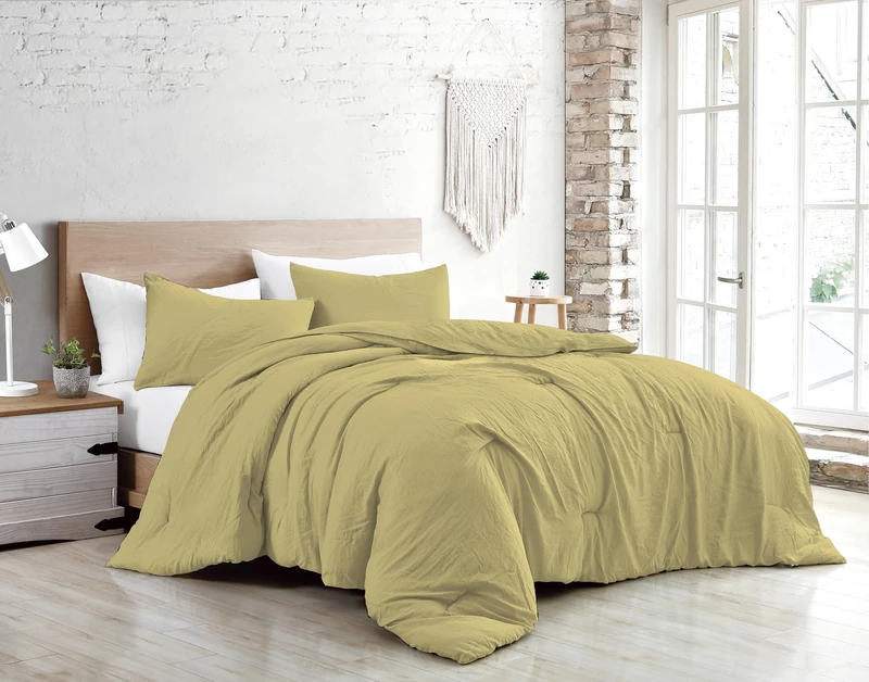 Jenny Sesal Bed Duvet Cover Set – Solid Colour – 100% Pure Cotton – Made in Italy Double – Single – Queen Size – Duvet Cover Set + Pillowcases (Ochre, Queen Size) - Image 1