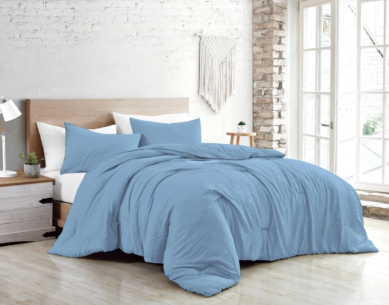 Jenny Sesal Bed Duvet Cover Set – Solid Colour – 100% Pure Cotton – Made in Italy Double – Single – Duvet Cover Set + Pillowcases (Blue, Queen Size) - Image 1