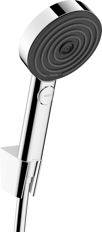 hansgrohe Pulsify Select S - Shower Set with Shower Head Water-Saving (EcoSmart, 3 Sprays incl. PowderRain), Shower Hose (1,60 m) and Shower Head Holder, Chrome, 24305000