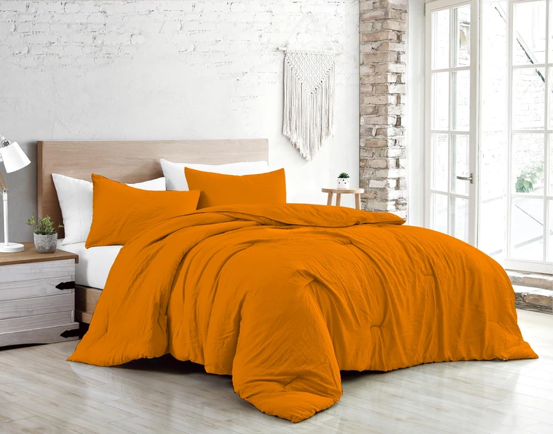 Jenny Sesal Bed Duvet Cover Set – Solid Colour – 100% Pure Cotton – Made in Italy Double – Single – Queen Size – Duvet Cover and Pillowcases Set (Orange, Double Bed)