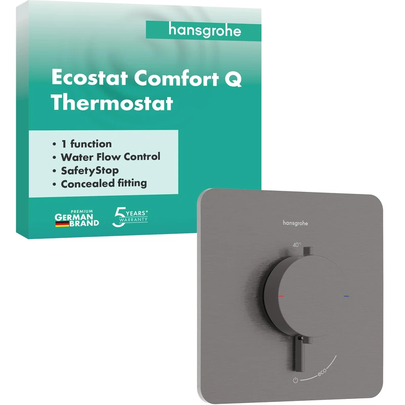 hansgrohe 33712340 Ecostat Comfort Q Thermostat for Concealed Installation for 1 Function, Brushed Black Chrome