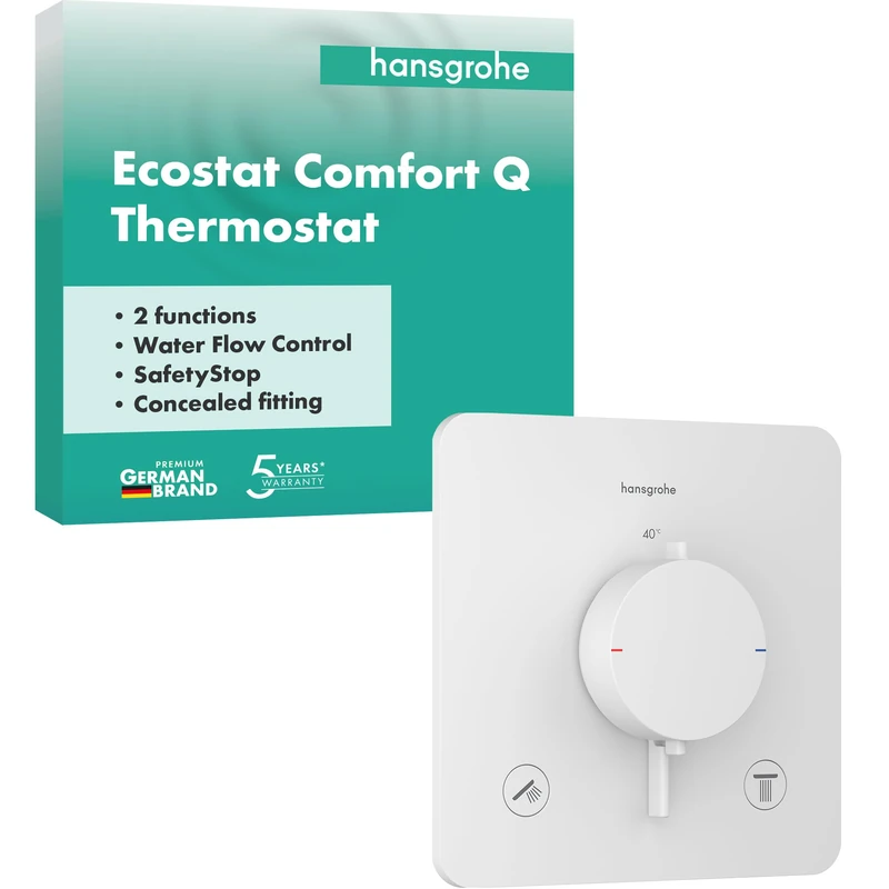 hansgrohe 33713700 Ecostat Comfort Q Thermostat for Concealed Installation for 2 Functions, Matt White