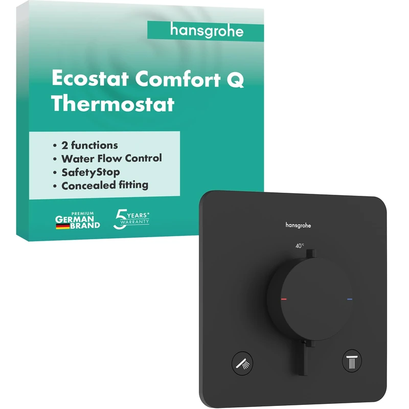 hansgrohe 33713670 Ecostat Comfort Q Thermostat for Concealed Installation for 2 Functions, Matt Black