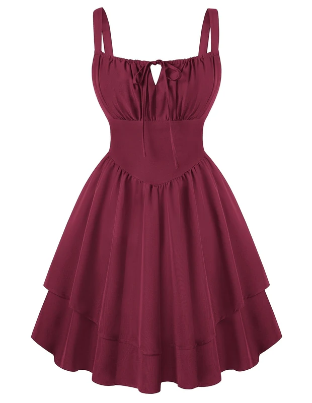 Scarlet Darkness Corset Mini Dress for Women Teens 2026 Summer Ruffle Sundress Graduation Homecoming Dresses, Wine Red, S