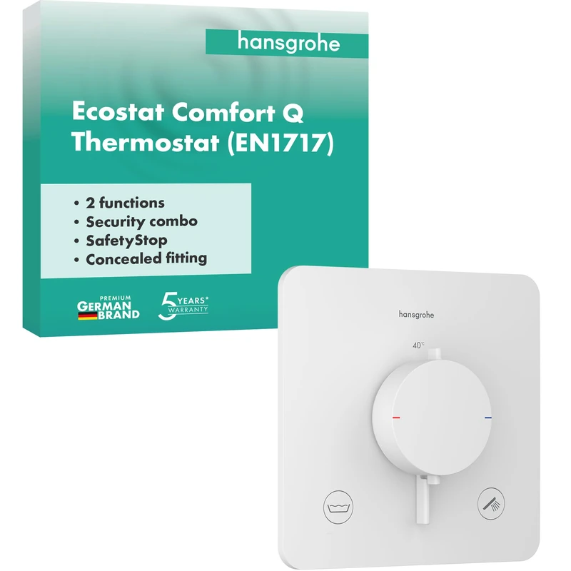 hansgrohe 33717700 Ecostat Comfort Q Thermostat for Concealed Installation for 2 Functions with Integrated Security Combination According to EN1717, Matt White