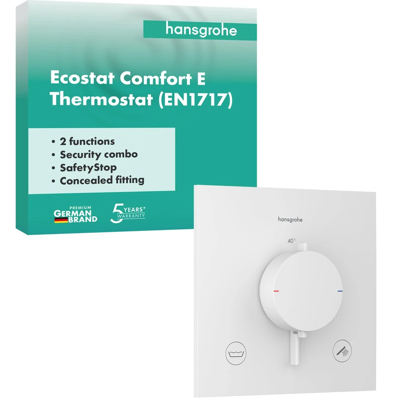 hansgrohe 33716700 Ecostat Comfort E Thermostat for Concealed Installation for 2 Functions with Integrated Security Combination According to EN1717, Matt White