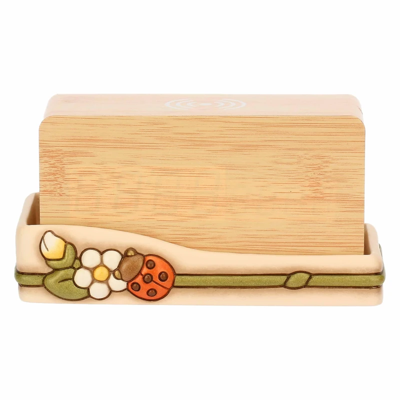 THUN Digital Clock with Flowers and Ladybird Ceramic Digital Mechanism - Plastic Case with Wood Effect PU Finish/PU Coating - Country Bloom Collection - 17 x 9 x 3.8 cm