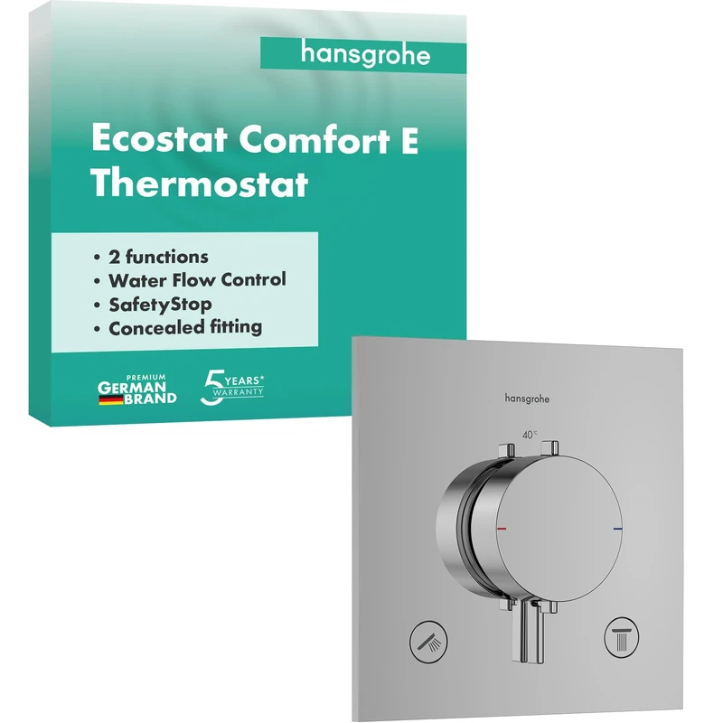 hansgrohe 33711000 Ecostat Comfort E Thermostat for Concealed Installation for 2 Functions, Chrome, 2 Verbraucher