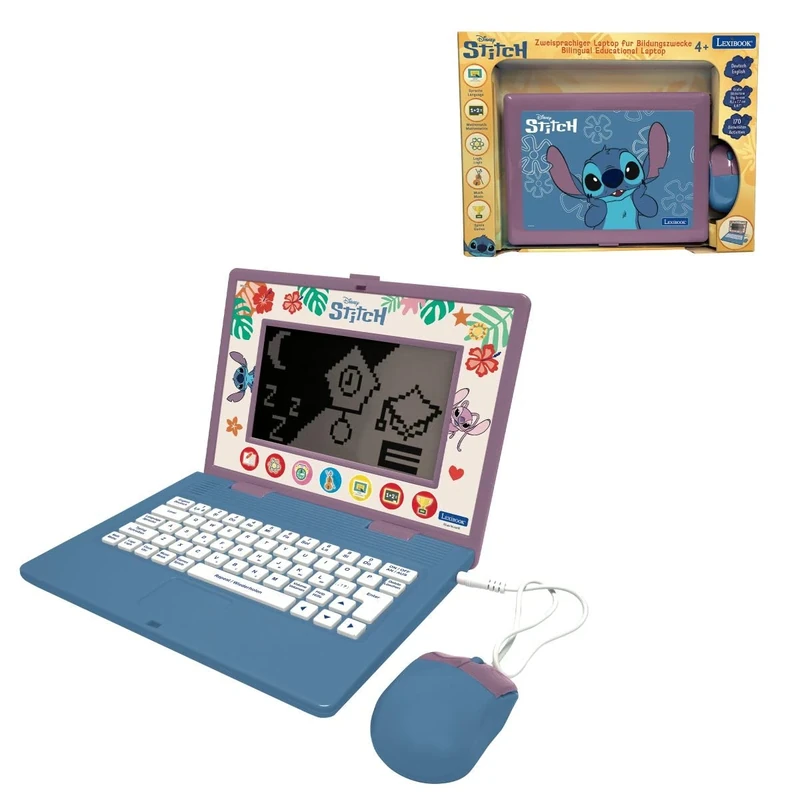 Lexibook, Disney Stitch, Bilingual Educational Laptop Disney Stitch, 170 Activities in English/German, JC599Di3
