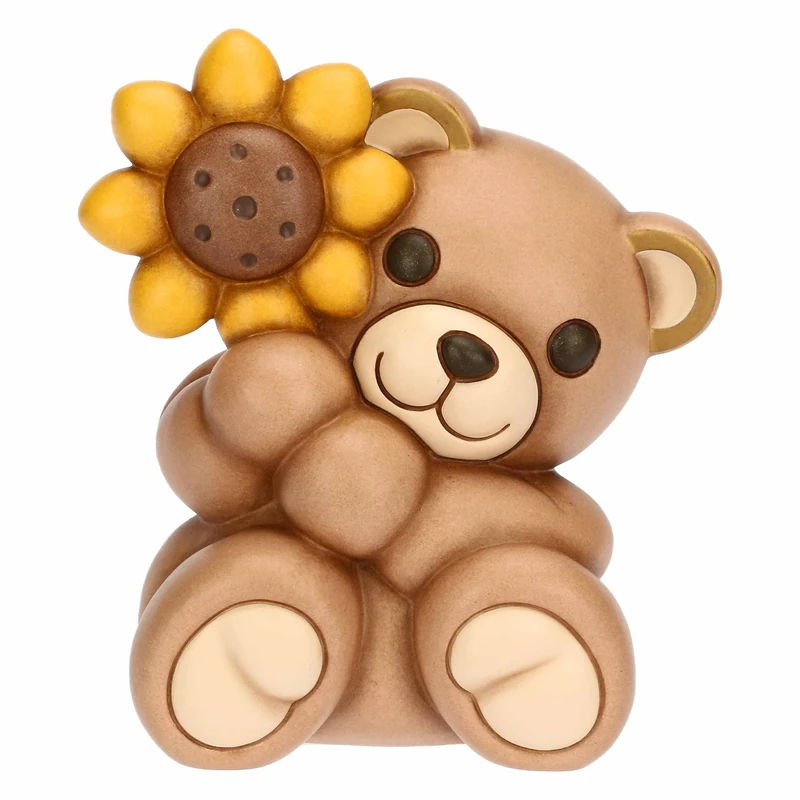 THUN Teddy with Sunflower, Large, Ceramic, Other New 2025 Collection, 12.2 x 9.5 x 13.7 cm