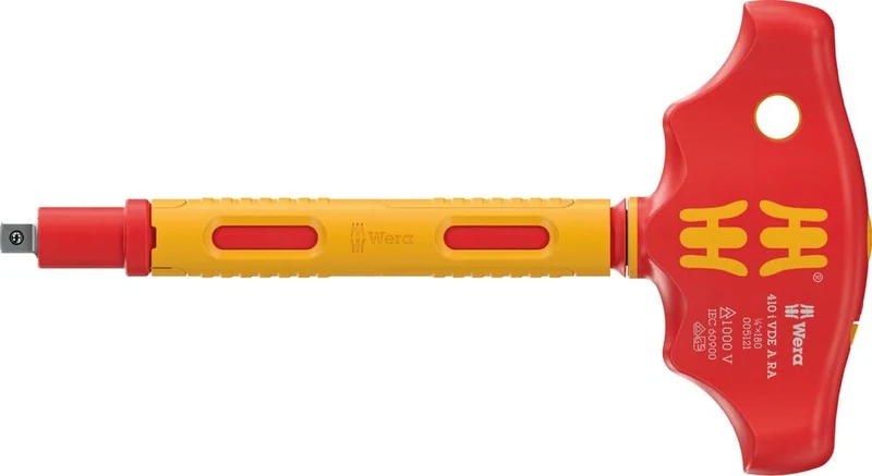 WERA 410 i VDE A RA VDE-Insulated T-Handle Adapter Screwdriver with Ratchet for 1/4" sockets - 05005121001
