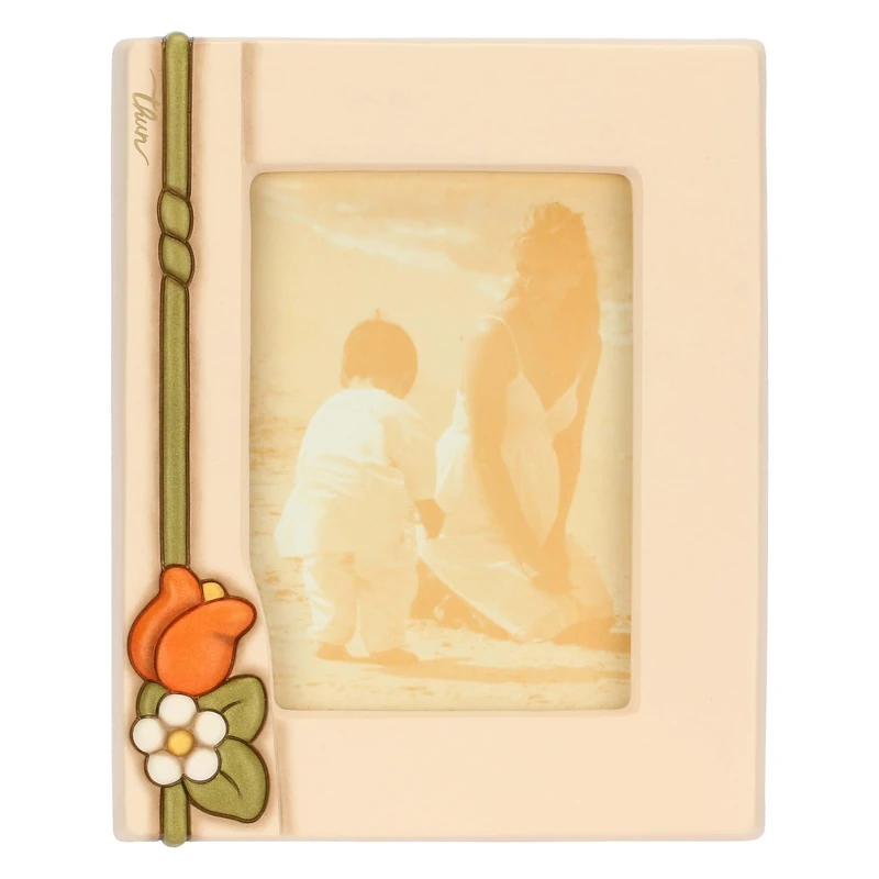 THUN Large Ceramic Flower Photo Frame; Frame: Pine Wood; Glass, Country Bloom Collection, 8" x 1.25" x 10" - Image 1
