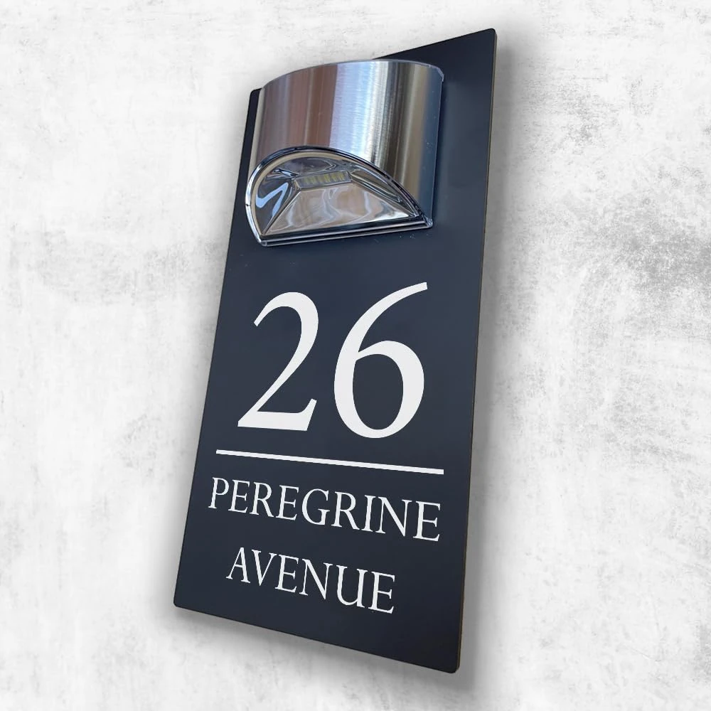 House Numbers Plaques With Solar Light Door Number Plaques For Wall Custom House Number Signs (Grey & Modern Text)