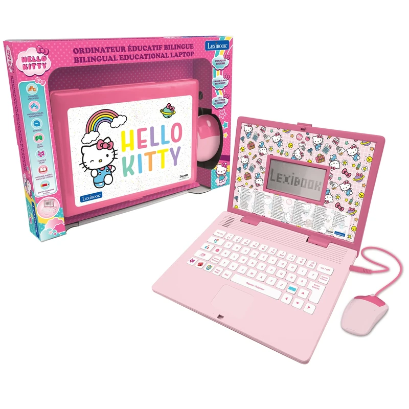LEXIBOOK, Hello Kitty, Bilingual Educational Laptop English/French, 164 Language, Writing, Math, Logic, Music and Game Activities, for Boys and Girls, JC598HKi1