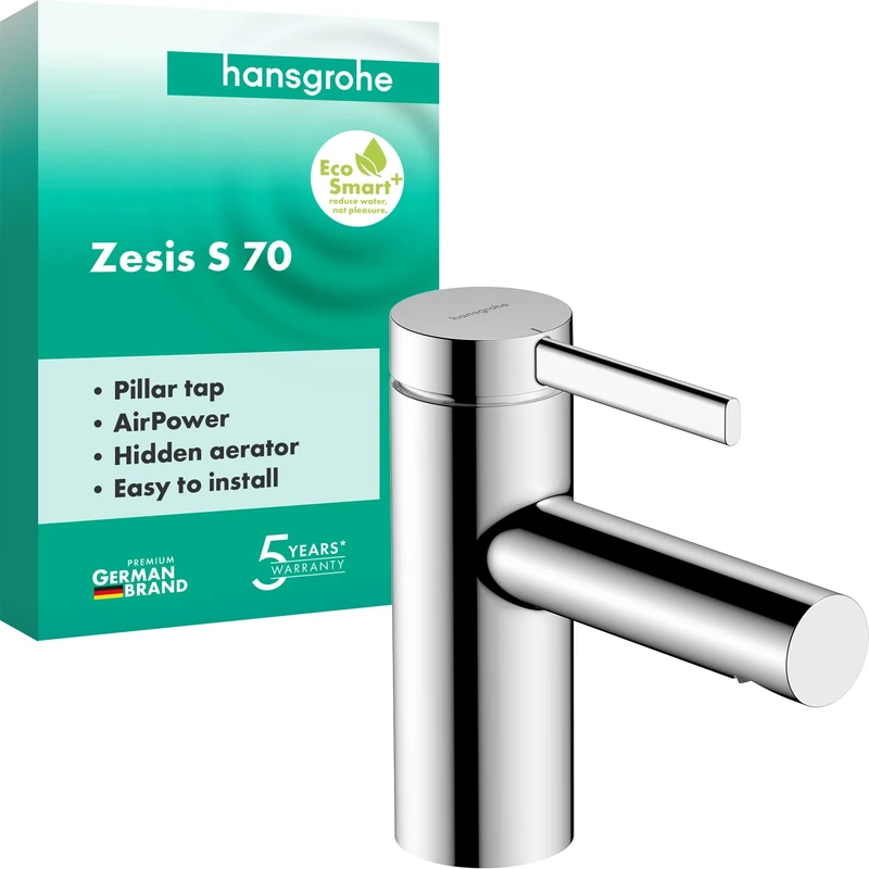 hansgrohe Zesis S - Bathroom tap for Cold Water Without Waste, Pillar tap with spout Height 74 mm, Basin Mixer tap Water-Saving (EcoSmart+), Chrome, 74713000