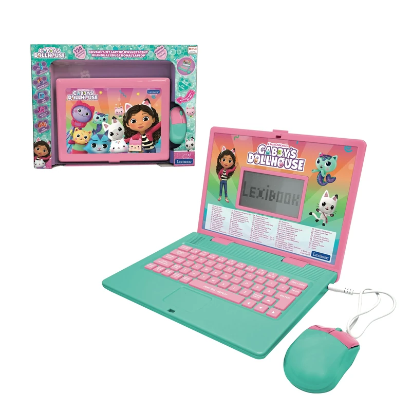 LEXIBOOK, Gabby’s Dollhouse, Bilingual ENGLISH/POLISH Educational computer, Toy for children with 124 language, writing, maths, logic, music activities and games, Pink/blue, JC598GDHi17
