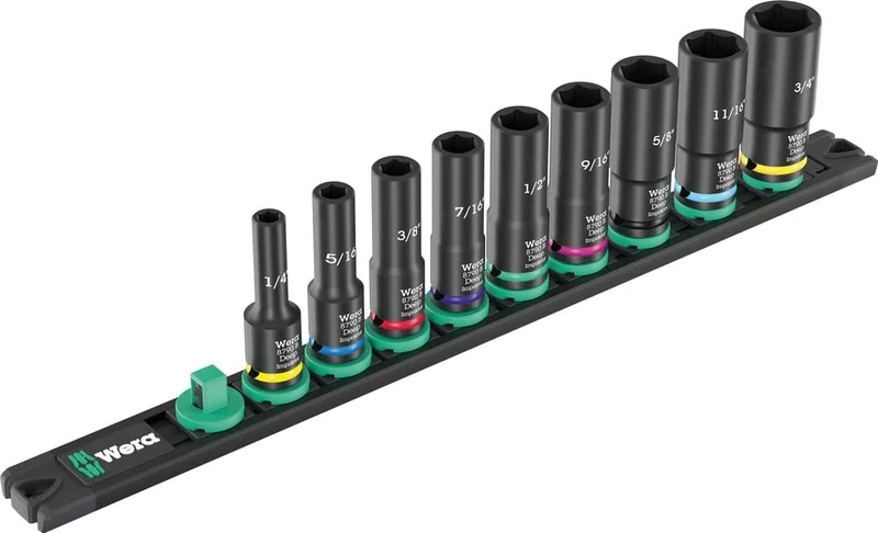 Wera 9661 Magnetic Rail B Impaktor Deep Imperial 1 Socket Set, 3/8" Drive, 9 Pieces