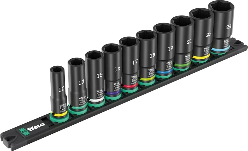 Wera 9660 Magnetic Rail B Impaktor Deep 1 Socket Set, 3/8" Drive, 10 Pieces