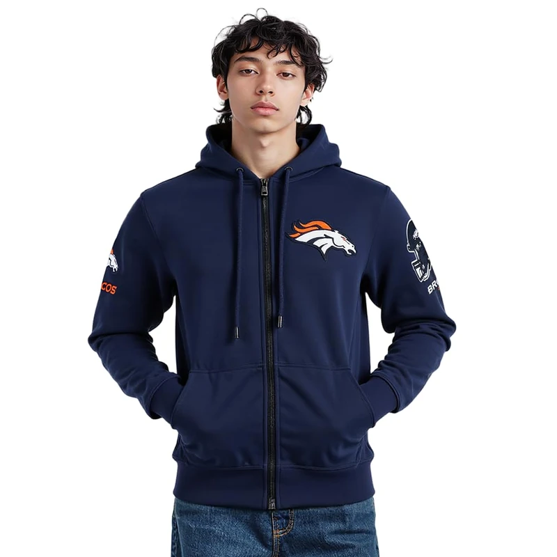 Pro Standard Mens NFL Chicago Bears Classic Chenille Full Zip Hoodie Midnight Navy 3Xl