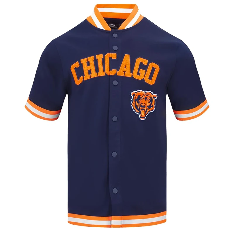 Pro Standard Mens NFL Chicago Bears Classic Chenille Button Down Midnight Navy/Orange 3XL