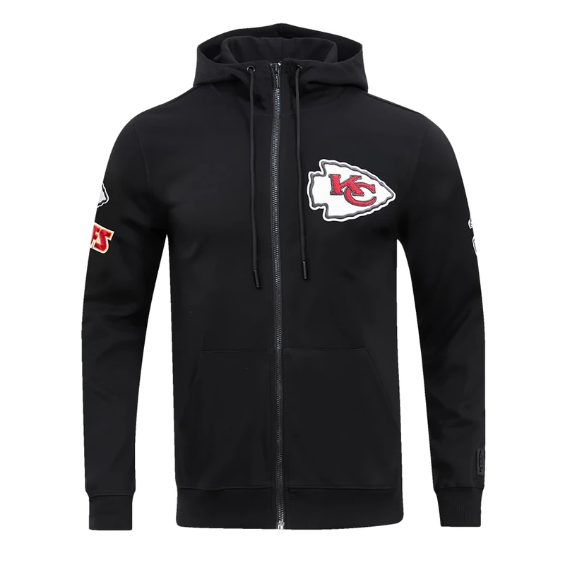 Pro Standard Mens NFL Kansas City Chiefs Classic Chenille Full Zip Hoodie Black Xl - Image 1