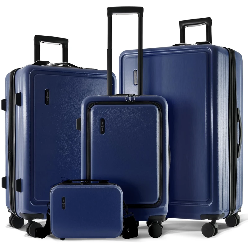 TRAVELARIM Non-Expandable, Navy, Medium 24-Inch Checked, 24 Inch Luggage