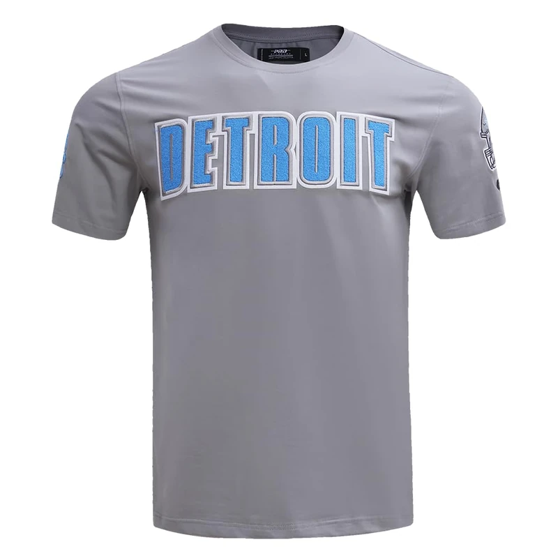 Pro Standard Mens NFL Detroit Lions Classic Chenille Short Sleeve Tee Gray 2XL