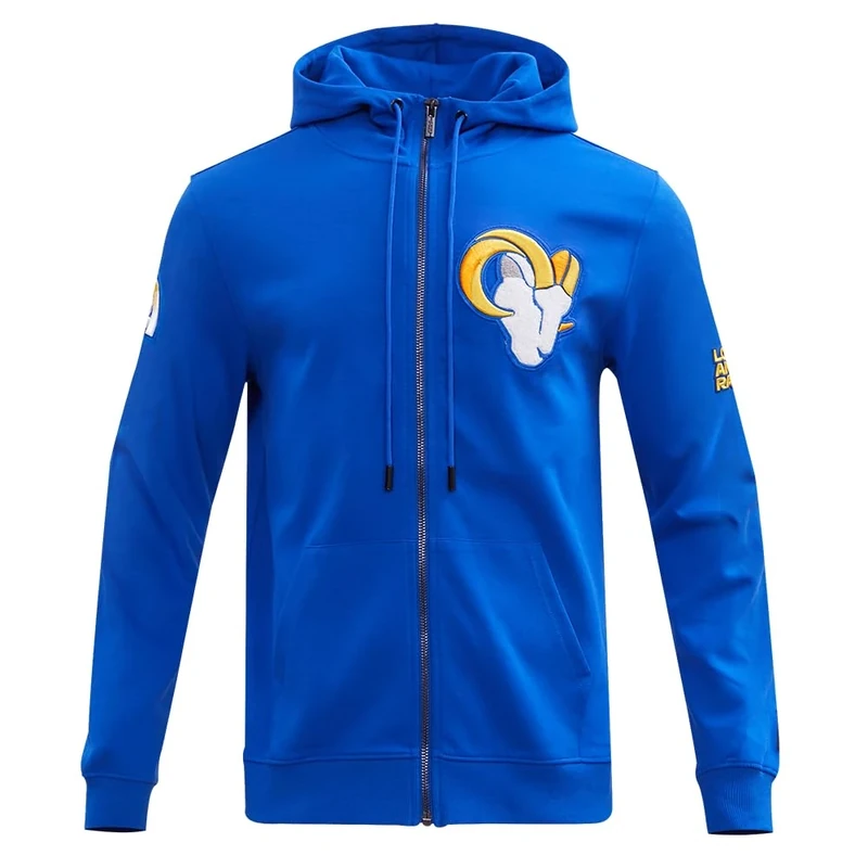 Pro Standard Mens NFL Los Angeles Rams Classic Chenille Full Zip Hoodie Royal Blue L