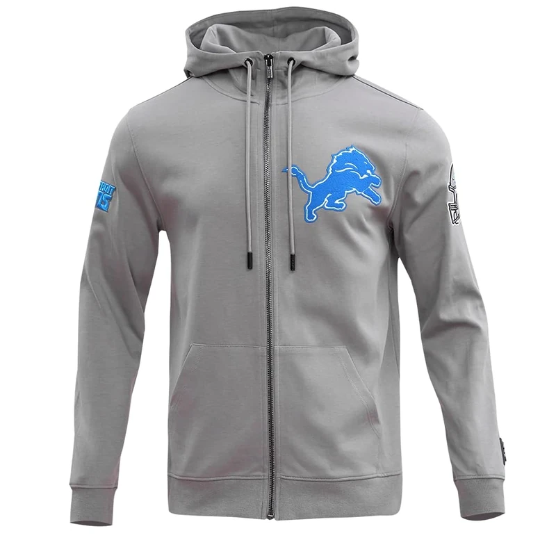 Pro Standard Mens NFL Detroit Lions Classic Chenille Full Zip Hoodie Gray Xl