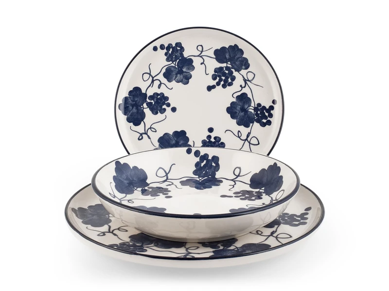 H&H 18 Piece Stoneware Dinner Set - Nordic Provence Range - Stylish and Durable Plates for 6 People - Modern Design with Matt Finish - Dishwasher Safe