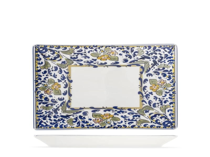 H&H Set of 6 Florence Rectangular Plates - 25 x 15 cm - Elegant and Durable Porcelain Plates - Ideal for Appetizers, Desserts and Snacks - Dishwasher and Microwave Safe - Image 1