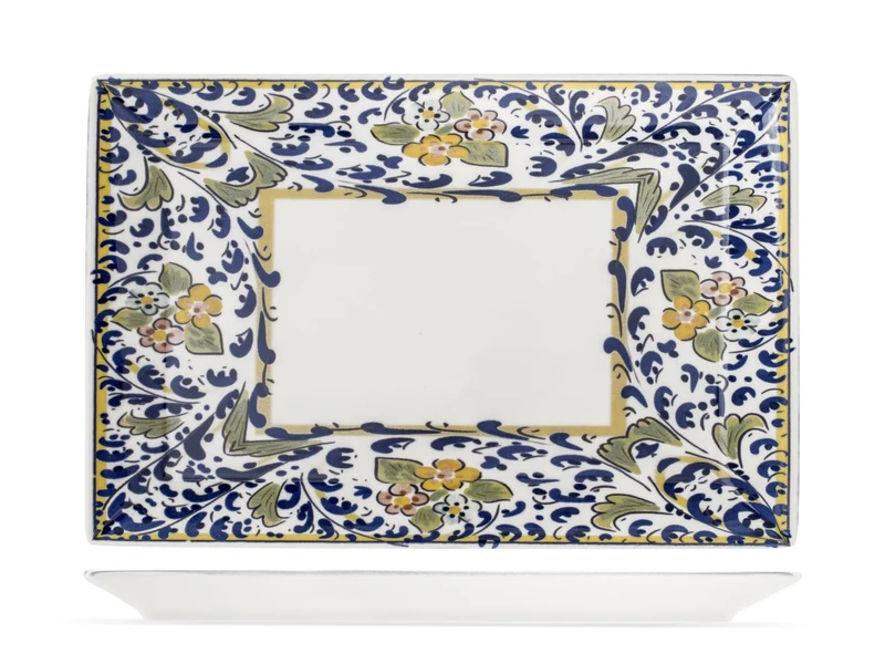 H&H Set of 6 Florence Rectangular Plates - 30 x 20 cm - Elegant and Durable Porcelain Plates - Ideal for Appetizers, Main Courses and Gourmet Presentations - Dishwasher and Microwave Safe - Image 1