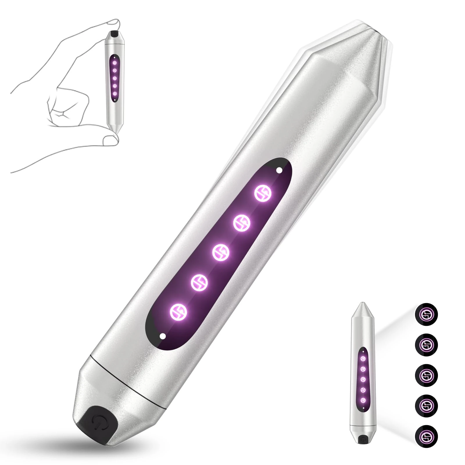 Sex Toys for Women, 4.3inch Mini Bullet Vibrator Clitoral Stimulator G-Spot Vibrators with LED Lights, Small Wand Vibrator Tip Adult Toys for Nipple Anal Massager Sex Toys4couples Men & Women, Silver