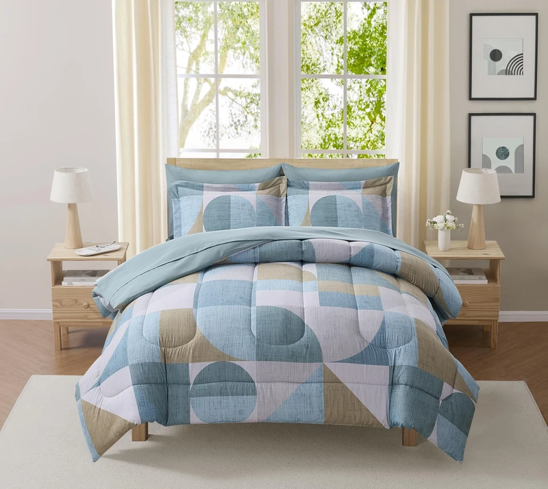 Geometric Comforter Set Twin Size with Sheets Bed in a Bag – Deep Pocket Fitted Sheet with Elastic Corners, Cozy Comforter, Pillowcases & Shams – Soft Microfiber All Season Bedding – Machine Washable