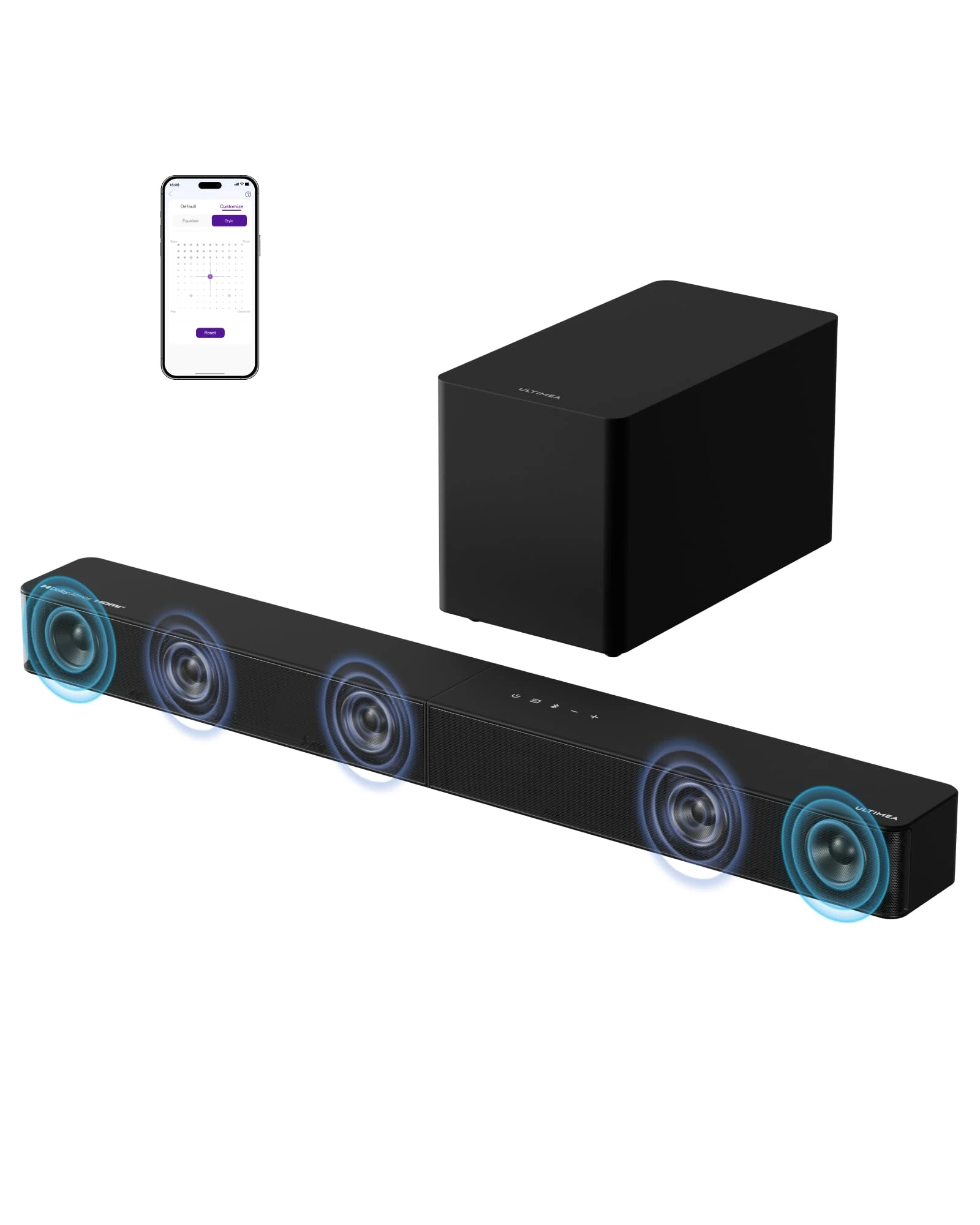 ULTIMEA 5.1CH Soundbar, Dolby Atmos, VoiceMX, BassMX, APP, 340W Sound bar for TV, Home Theater Surround Sound System, BT 5.4, Poseidon M60 Boom(2025 Model)