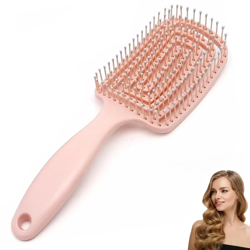 Luoqun 88 Pain-Free Detangler Brush & Fast-Dry Vent Brush | for Knots, Wet & Thick Hair | Curved Paddle Styling Comb(Pink)