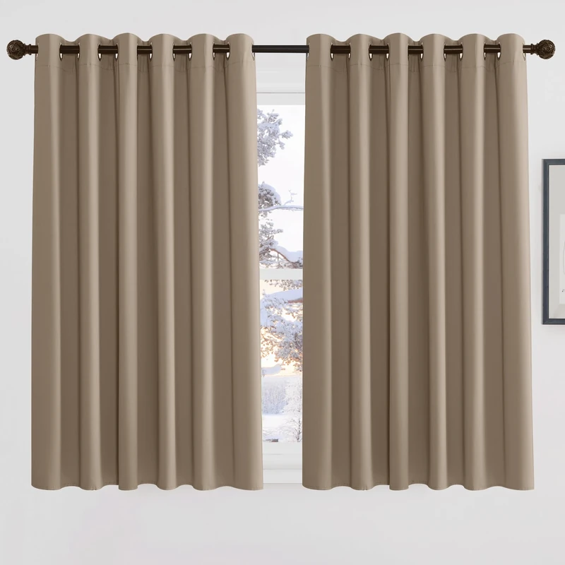 PONY DANCE Bedroom Blackout Curtains 90x63 Inch Eyelet Thermal Insulated Extra Wide Curtains & Drapes for Room Darkening/Privacy Protection, 2 Pcs, W 90 x L 63 Inch, Mocha