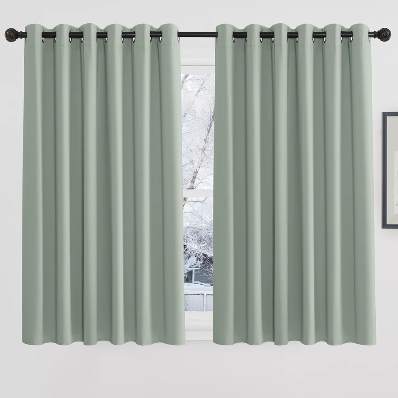 PONY DANCE Sage Green Blackout Extra Wide Curtains with Eyelet - Room Darkening Thermal Insualted Window Curtains for Bedroom, Living Room, Privacy Protection Drapes, 1 Pair, W90 X L63 Inch