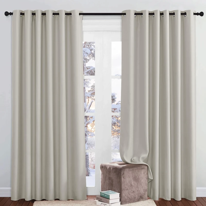 PONY DANCE Thermal Insulated Extra Wide Window Curtains for Living Room Eyelet Extra Long Curtains & Drapes Lounge Panels for Room Darkening, 1 Pair, W80 X L90 Inch, Natural