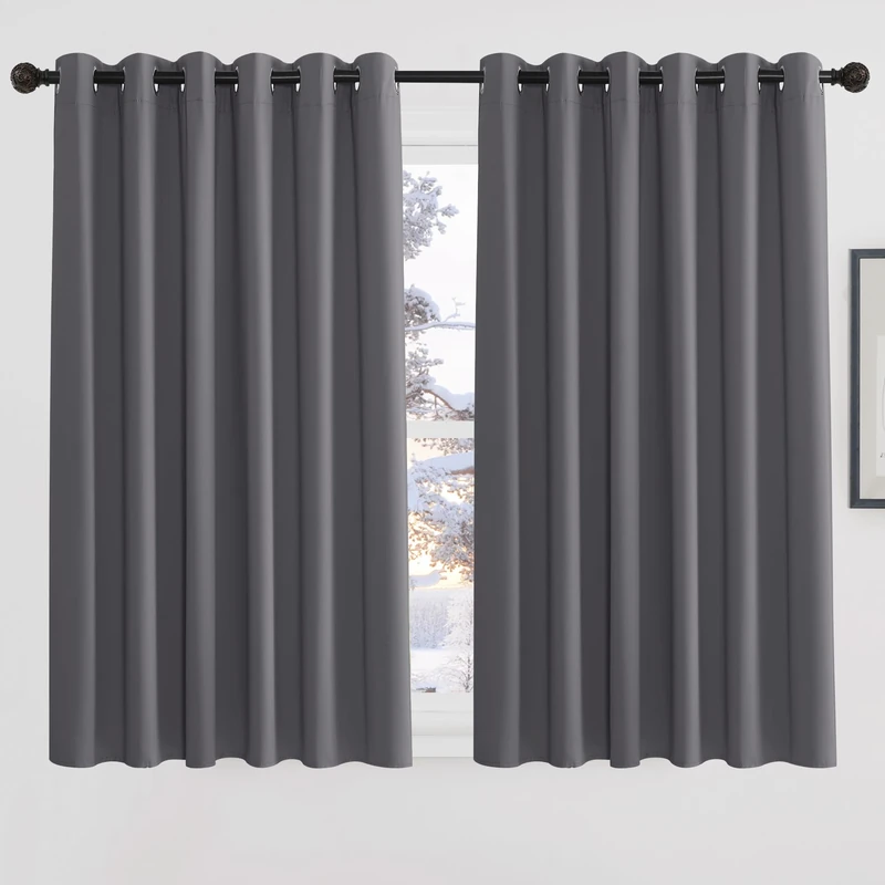 PONY DANCE Blackout Curtains for Bedroom/Living Room Eyelet Grey Thermal Insulated Curtains Extra Wide Drapes for Window Treatment, 2 Panels, W90 X L63, Gray