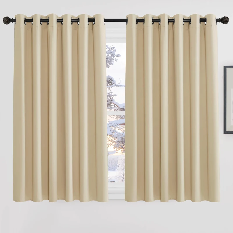 PONY DANCE Beige Thermal Curtains Eyelet for Bedroom Energy Saving & Privacy Protection Curtains 54 Inch Drop for Bedroom Living Room Wide Drapes for Hotel, W90 x L63 Inch, 2 Panels, Biscotti Beige