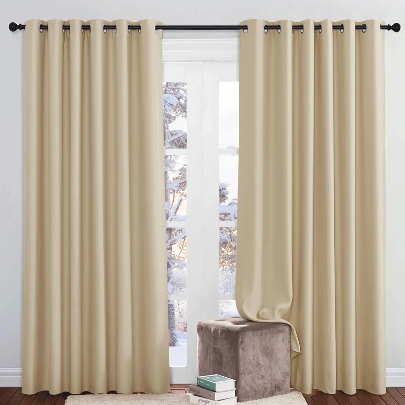 PONY DANCE Bedroom Thermal Insulated Curtains 2 Pieces Energy Saving Noise Reducing Curtains & Drapes with Eyelets Extra Wide Panels for Living Room, Biscotti Beige, 80 x 90 Inch Drop