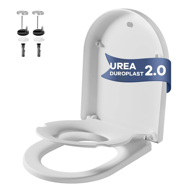Family Toilet Seat with Quick Release for Easy Cleaning, Soft Close Toilet Seat with Child Seat Built-in, Simple Top Fixing, White Toilet Lid with Adjustable Hinges, Durable Duroplast Seat D Shape