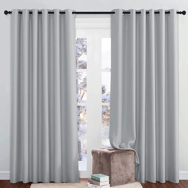 PONY DANCE Eyelet Blackout Curtains, Set of 2 Thermal Insulated Curtains for Bedroom and Living Room, Privacy Protection Drapes for Hotel, Children's Rooms, Silver Grey, 80 x 90 Inch Drop