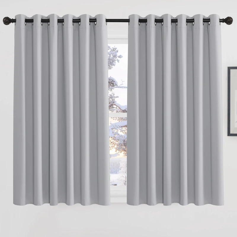 PONY DANCE Silver Grey Blackout Eyelet Curtains 90x63 Inch Extra Wide Drapes for Bedroom, Living Room, Lounge Thermal Insulated Curtains for Window Treatment, W90 X L63, 2 Panels